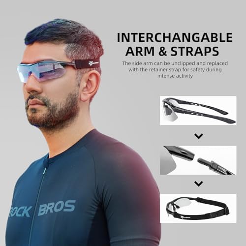 ROCKBROS Photochromic Pickleball Glasses Men Women UV400 & Head Strap