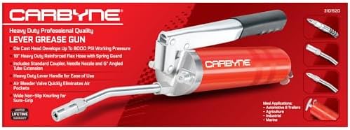 Carbyne Grease Gun, Lever Handle, 8000 PSI, Heavy-Duty Steel Barrel