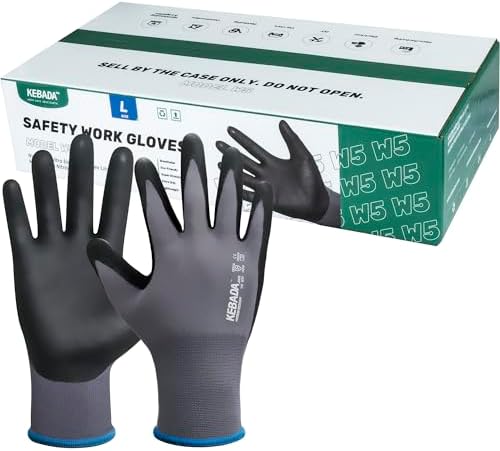 Kebada W5 Foam Nitrile Coated Work Gloves for Men Women, 60 Pairs Bulk Pack