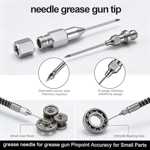 Grease Gun Tips, Grease Gun Coupler, Grease Gun Hose, 90 Degree Grease Gun Couple ＆ Slotted Right Angle 90 Degree Grease Coupler Combo, Zerk Fitting Cleaner, Straight And Bent Grease Needle Nozzles