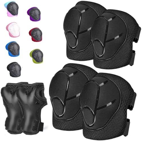 Kids/Youth Knee Pads Elbow Pads for 3-14Years Boys Girls 6 in 1 Kids Protective Gear Set Adjustable for Skating Cycling Bike Rollerblading Scooter Roller Skates