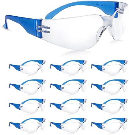 amoolo Blue Safety Glasses, ANSI Z87.1 Impact Resistant, 24 Pack, Adult