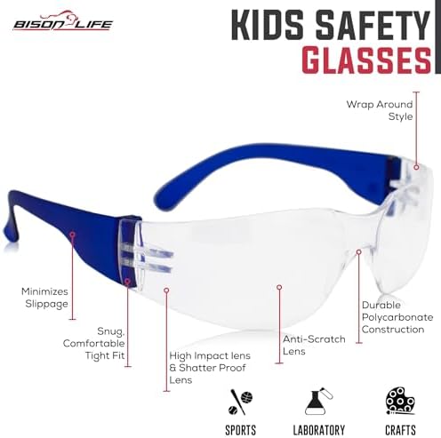 BISON LIFE Kids Safety Glasses, Anti Scratch Protective Eyewear, ANSI Z87.1