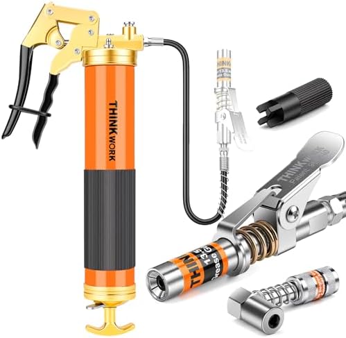 THINKWORK Upgraded 8000 PSI Grease Gun Kit with 0.53" Coupler & 90° Adaptor
