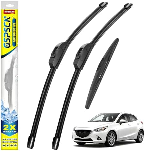 GSPSCN Windshield Wiper Blades for Mazda 2 2011-2014 (Pack of 3)