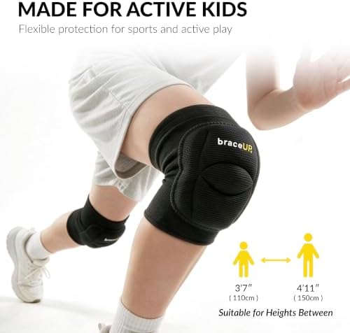 BraceUP Kids Volleyball Knee Pads – Thick EVA Padding, 2 Pack, XS