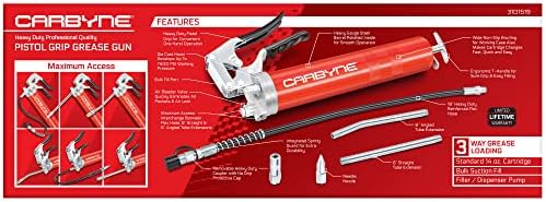 Carbyne Grease Gun, Pistol Grip, 7500 PSI, Heavy-Duty Steel Barrel