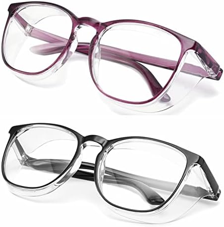 Alsenor Safety Glasses Anti Fog Goggles Protective Eyewear Blue Light Blocking Anti Dust UV Protection Glasses For Men Women (2 Pack (New Purple + Black))