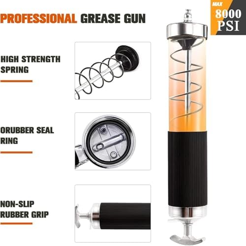 Grease Gun Kit, 8000 PSI Heavy Duty Pistol Grip Grease Gun with 14 OZ Capacity, Includes 90° Grease Adaptor & 0.53" Grease Coupler, Grease Guns for Automotive, Agricultral, Industrial, Marine