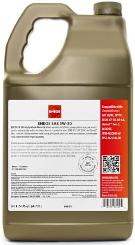 ENEOS 5W-30 Fully Synthetic Motor Oil, API SQ, dexos1 Gen3, 5 Qt