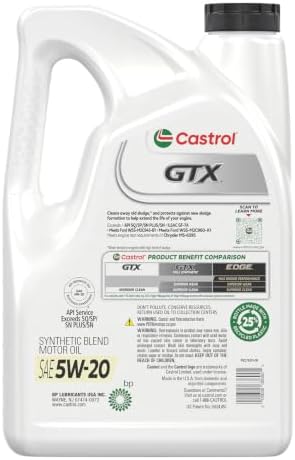 Castrol GTX 5W-20 Synthetic Blend Motor Oil, 5 Quarts
