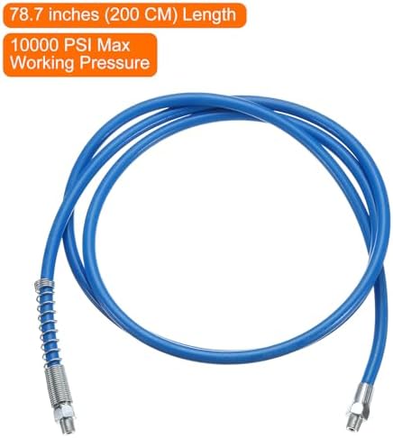 HARFINGTON Grease Gun Hose 78.7" 10000 PSI Spring Flex High Pressure Quick Release Grease Replacement with Coupler 1/8" NPT Threads for Grease Gun, Blue
