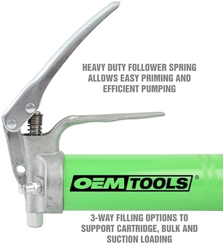 OEMTOOLS 87203 Pistol Grip Grease Gun with 18" Hose and Coupler, Grease Gun Kit, Grease Gun with Flexible Hose, Auto Grease Gun, 6000 Maximum PSI