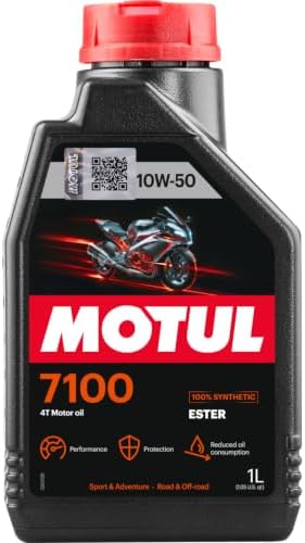 Motul 7100 4T 10W-50 Full Synthetic Motorcycle Oil, Ester Technology for KTM Husqvarna Triumph Aprilia Moto Guzzi, JASO MA2 Wet Clutch Compatible, API SP Certified, Road and Off-Road 1L