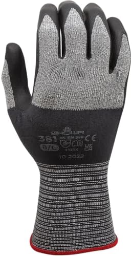 SHOWA MFT Pro 381 Microfiber Work Gloves with Oil-Resistant Foam Nitrile Palm Coating, Latex-Free, Mechanics Glove, Black, Large, Vending Pack, 12-Pack