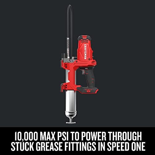 CRAFTSMAN Grease Gun V20 Electric Grease Gun Cordless, 40" Hose, LED Light, 10,000 Max PSI Pushes up to 9 oz. of Grease per Minute, Tool Only (CMCGG001B)