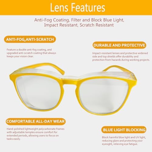 Feaglo Safety Glasses, Anti Fog Safety Goggles for Women Men, Blue Light Blocking Stylish Eye Protection Glasses Side Shield