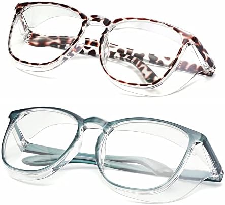 Alsenor Safety Glasses Anti Fog Goggles Protective Eyewear Blue Light Blocking Anti Dust UV Protection Glasses For Men Women (2 Pack(new-leopard+new-Blue))