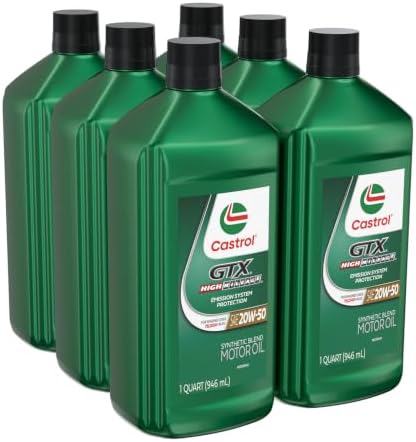 Castrol GTX High Mileage 20W-50 Synthetic Blend Motor Oil, 1 Qt, Pack of 6
