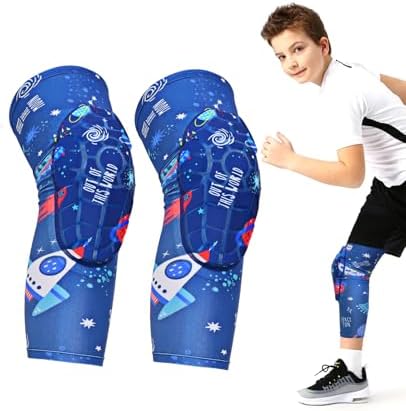 Kids Volleyball Knee Pads for Boys Girls, Space Sports Protective Knee Sleeves, Youth Basketball Dance Soccer Gym Pads, Back to School Gift for Children, Comfortable Pull On Support for Practice Game