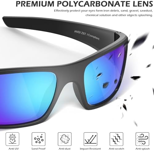 OXG Safety Glasses Protective Eyewear Men Women, ANSI Z87.1 Work Glasses Scratch Impact Resistant for Industrial Shooting