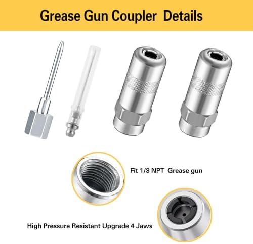 17 Piece Grease Gun Accessory Kit, Quick Connect Grease Coupler Set with 90° Adapter, 12 Inch Spring Flex Hose, Grease Zerk Fittings & Cleaning Tool, Universal for 1/8" NPT Grease Guns