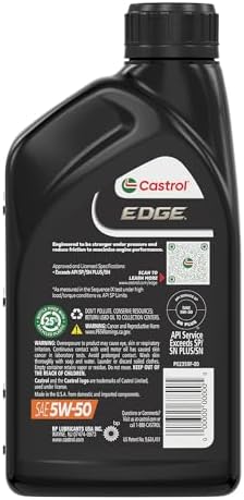 Castrol EDGE 5W-50 Advanced Full Synthetic Motor Oil, 1 Quart, Pack of 6