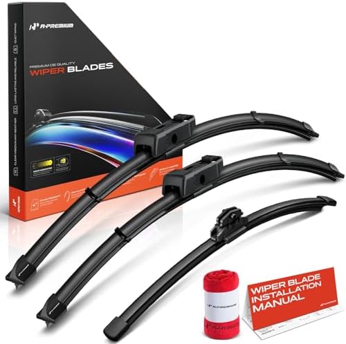 A-Premium 24"+21"+15" Windshield Wiper Blades with Wear Indicator & Towel