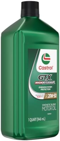 Castrol GTX High Mileage 20W-50 Synthetic Blend Motor Oil, 1 Qt, Pack of 6