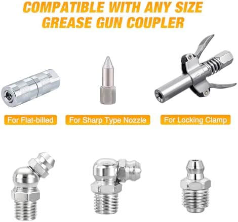 GOOACC 60 PCS Zerk Grease Fittings Kit Hydraulic Grease Fitting Assortment with Straight 45 90 Degree M6 M8 M10 Metric Grease Zerk Fittings Nipple for Automotive Farm Industrial Machinery Lubrication