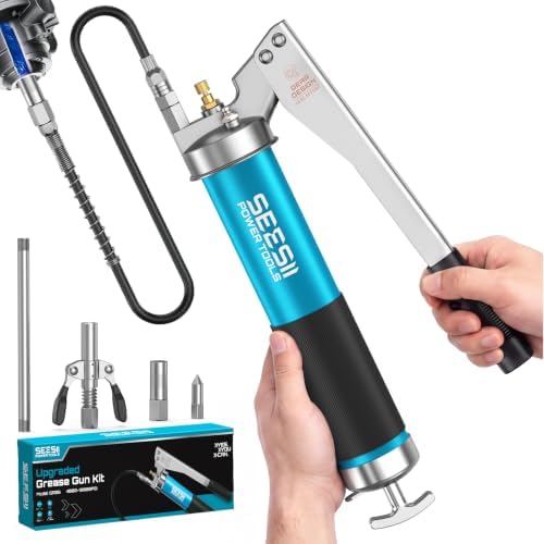 Seesii 10000PSI Grease Gun, Gear-Assisted Lever, Upgraded Air Bleeder
