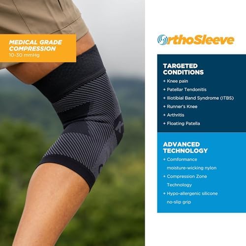 OrthoSleeve Knee Brace for ACL, MCL, Injury Recovery, Meniscus Tear, knee pain, aching knees, patellar tendonitis and arthritis (3XL, Black, Single)