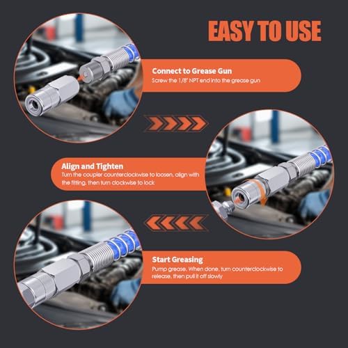 Grease Gun Coupler 4-Pack, 1/8" NPT Standard Grease Gun Tips, 4-Jaw Secure Locking Grease Gun Fittings, Durable Grease Coupler Nozzle, Grease Coupling Ends for Most Grease Guns and Zerk Fittings