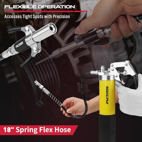 17-Piece Heavy Duty Grease Gun Kit: 14oz Grease Tube Flexible Hose Bearing Grease Pump 8000 PSI Pistol Grip Grease Guns Tool Marine Durable Connectors Adapters Extension Tubes Nozzle Easy Operation