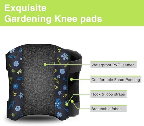 2 Pack Garden Knee Pads for Women, Foam Padding Work Kneepads, Blue Flower