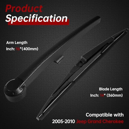 Rear Windshield Back Wiper Arm Blade Set - Replacement for JEEP Grand Cherokee 2005 2006 2007 2008 2009 2010 OE:05139836AB