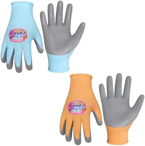 HANDLANDY 2 Pairs Kids Gardening Gloves, Grippy Kids Work Gloves, L
