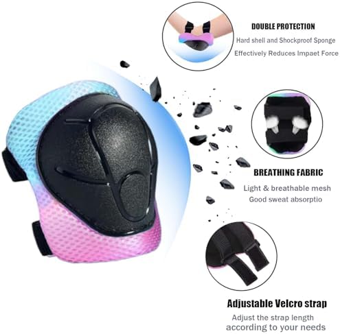 Kids/Youth Knee Pads Elbow Pads for 3-14Years Boys Girls 6 in 1 Kids Protective Gear Set Adjustable for Skating Cycling Bike Rollerblading Scooter Roller Skates