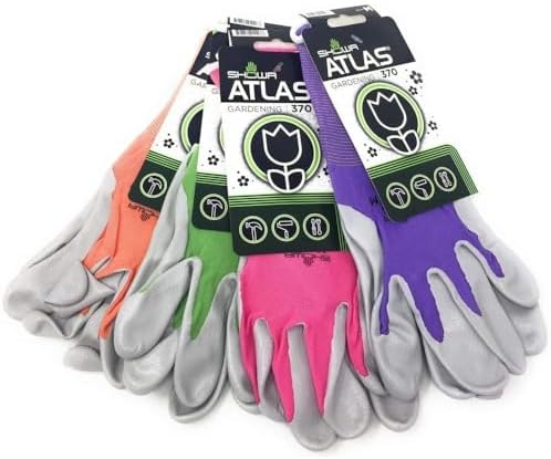 Showa Atlas 370 Garden Club Gloves. Assorted Colors - 4 Pack. Size Medium