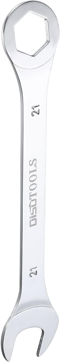 HARFINGTON Thin Combination Wrench Metric 21mm 6-Point Ended Box 15 Degree Offset Open End CR-V Chrome Plated Steel, Silver