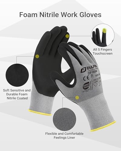 DULFINE Touchscreen 6 Pairs Pack Work Gloves for Men and Women