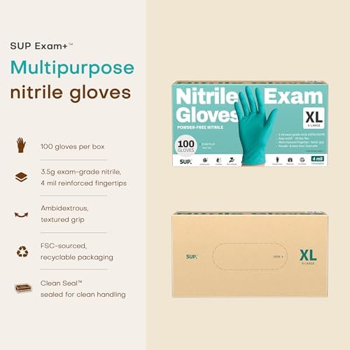 SUP Exam Plus® Nitrile Gloves, Powder-Free Disposable, Teal 100 Count