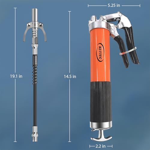 Grease Gun Kit with Quick Release Coupler,Professional 9000 PSI 14oz Heavy Duty. Leak-Proof Greese Gun with 1 Spring Flex Hose,2 Hose,1 Sharp Nozzle,1 Lock Coupler,1 Rigid Pipe