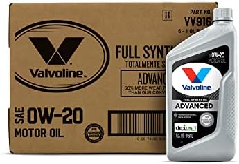 Valvoline Advanced Full Synthetic SAE 0W-20 Motor Oil 1 QT, Case of 6