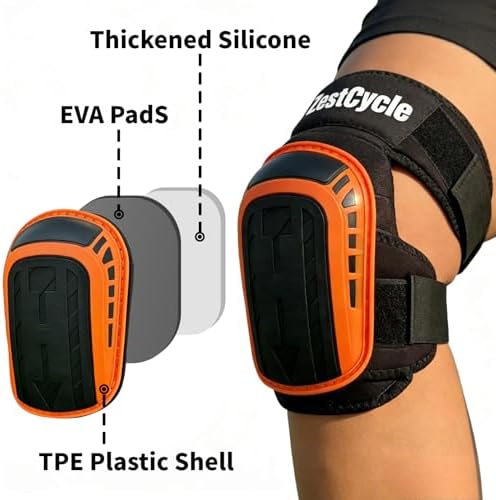 Professional Knee Pads for Work, Heavy Duty Comfortable Foam Gel Knee Pads with Strong Stretchable Straps for Construction, Flooring, Gardening and Cleaning (Orange)