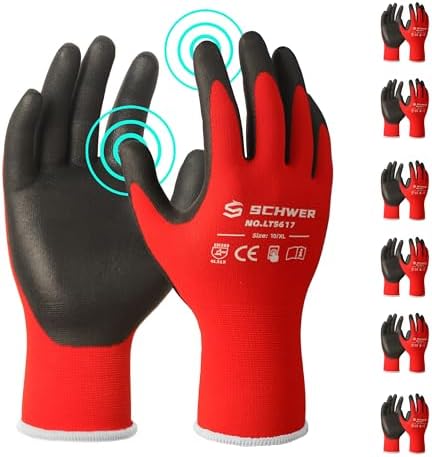 Schwer Ultra-Comfort Safety Work Gloves MicroFoam Nitrile Coated, Seamless Knit Nylon Glove for Men and Women, 6/12 Pairs, Abrasion Resistant, Non Slip, Breathable, LT5617, XL