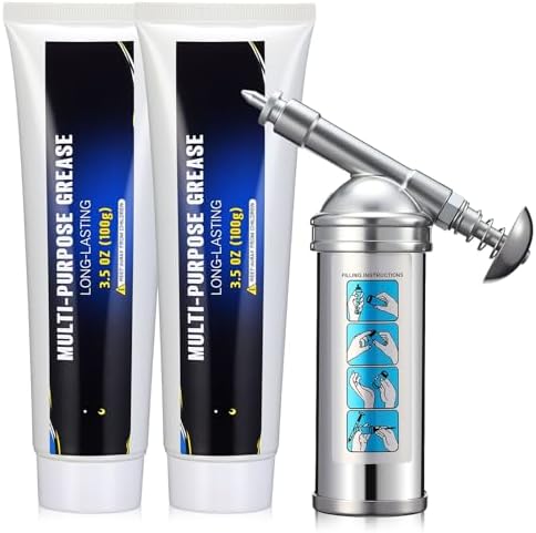 Mini Grease Gun Kit with 2 Tubes, 3 oz Steel Small Grease Gun for Bicycle Bike Chains Bearings Pedals, Lawn Mower, Air Tools and Garden Equipment