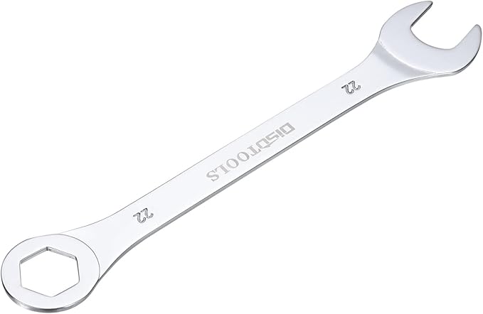 HARFINGTON Thin Combination Wrench Metric 22mm 6-Point Ended Box 15 Degree Offset Open End CR-V Chrome Plated Steel, Silver