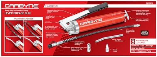 Carbyne Grease Gun, Lever Handle, 8000 PSI, Heavy-Duty Steel Barrel