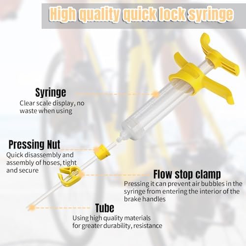 Brake Bleed Kit for Shimano,TEKTRO, TRP Hydraulic Disc Brakes, Bike Hydraulic Brake Bleed Kit with 180 ml Mineral Oil Brake Fluid, Metal adapters, for MTB/Road Bike Brake